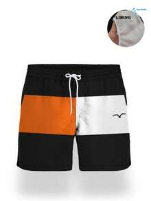 Pantalones cortos de playa con bloques de color y patchwork para hombres, verano - Multicolor - Ver 5