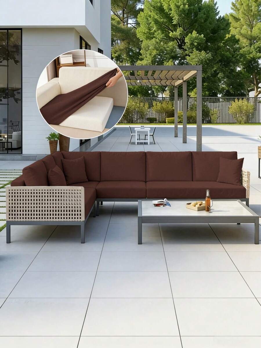 1pc Solid Color Milk Silk Sofa Cover, High Elasticity Dust-Proof Removable Washable All-Season Sofa Protector, Suitable For Patio, Garden And Multiple Occasions, Single Piece Not Set