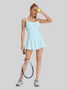 MathCat Women's Tennis Dress, Sport Skort Badminton Skirt, Sexy Beautiful Back Design, Suitable For Tennis Matches And Club Socials. - 淺藍色 - 查看 6