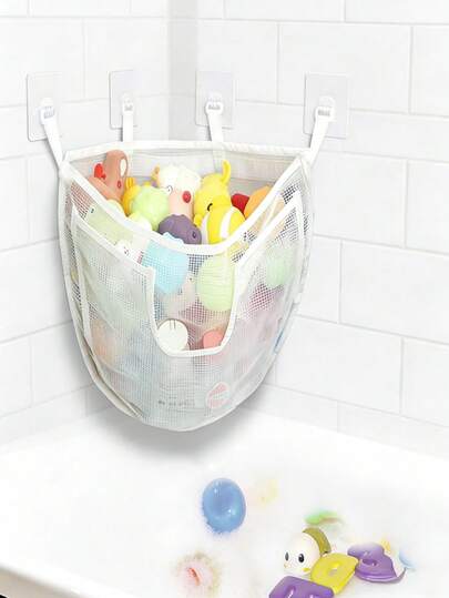 2 Colors Available Large Capacity Children's Bathroom Toy Storage Bag, Unisex Baby Bathtub Hanging Mesh Bag, Suitable For Bathroom Scenarios
