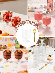 60个装5盎司塑料甜点杯，配金色勺子，透明可重复使用，适用于派对、婚礼、生日等场合。 - - - 查看 6