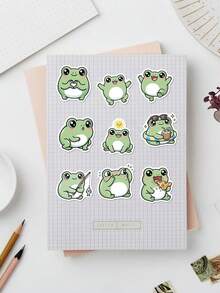 56 piezas Paquete de pegatinas diarias de ranas lindas, suministros creativos de cuaderno y planificador para niños, pegatinas de decoración, suministros de scrapbooking para manualidades de niños, pegatinas de dibujos animados de Kawaii para diarios y scrapbooking, para botellas de agua, portátiles y manualidades - Multicolor - Ver 1