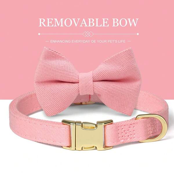 Elegant Nylon Bow Tie Dog Collar, Solid Color/Plaid Adjustable Pet Collar