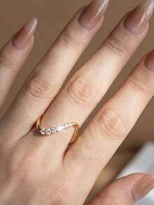 1枚优雅弧形水晶水钻戒指，线条精致，优雅指环配饰 - 隨形曲線鑽石戒指 - 查看 4