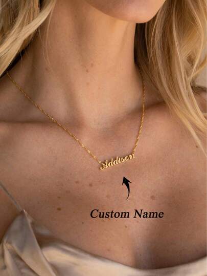 1pc Customized "Caitlyn" Name Necklace, Minimalist Shiny Twist Chain, Stainless Steel Material, Personalized Name Necklace, Elegant Jewelry Gift, Women's Necklace, Suitable For Bridesmaid Invitation, New Year, Valentine's Day, Eid, Mother's Day