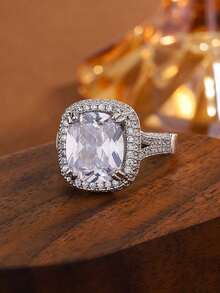 Trang sức quà tặng đính hôn hình học tinh tế với bốn chấu, đính đá Cubic Zirconia tổng hợp hình vuông. - trắng - Xem 7