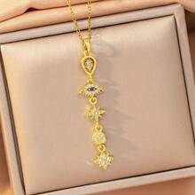 1件装奢华时尚锆石恶魔眼流苏吊坠项链，优雅女士项链 - 彩色 - 查看 5