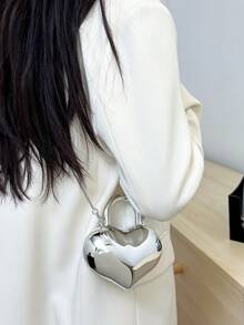 Acrylic Glossy Heart-Shaped Box Bag New Arrival Fresh Literary Chain Shoulder Bag, Mini Lipstick Bag For Women - Silver - View 4
