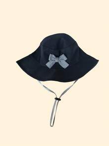 可爱格纹蝴蝶结渔夫帽，女婴款，可调节宽檐防晒帽，带下巴系带，适合户外和海滩佩戴 - 蝴蝶結 - 查看 16