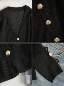Lightweight, Breathable Knit Cardigan, Soft & Gentle Texture, Versatile Daily Wear, Spring/Summer - Black - View 6