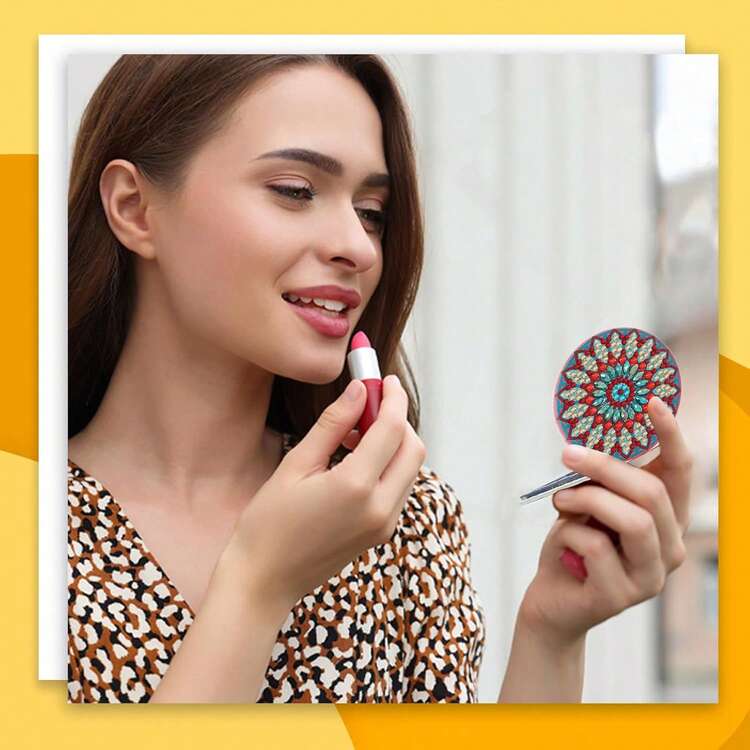 1pc Diamond Painting Craft Kit Mini Mirror, Mandala Pattern PU Leather Material Makeup Mirror - Portable & Compact, Suitable For Quick Touch-Ups During Commute, Shopping, Travel Or Grooming - View 14