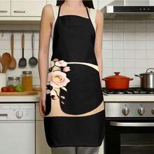1pc Women's Fashion Floral Pattern C-Letter Design Kitchen Baking Cooking Apron, Elegant Minimalist Home Cleaning Protective Apron - C - View 10
