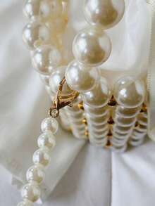 Dedoo 珍珠包 小号斜挎包 串珠迷你复古手工编织珍珠包 - 米色 - 查看 7