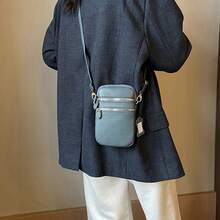 Bolso de teléfono de cuero genuino al por mayor para mujer, nuevo bolso de hombro mini de moda para mujer, bolso cruzado de cuero de vaca. - Azul vaquero - Ver 2