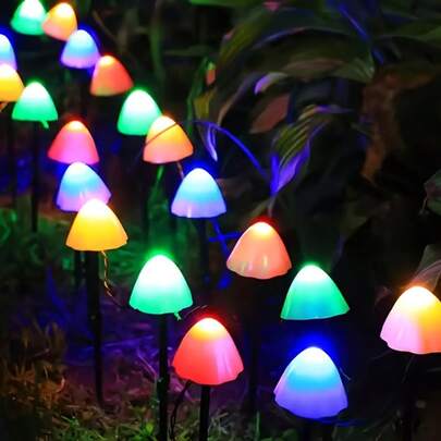 复活节装饰太阳能蘑菇灯，20颗LED迷你太阳能地插花园灯，8种照明模式，太阳能供电，IPX4防水，高品质户外景观灯，暖白光/彩色可爱逼真蘑菇装饰，适用于庭院草坪小径节日派对，是园艺爱好者的理想礼物