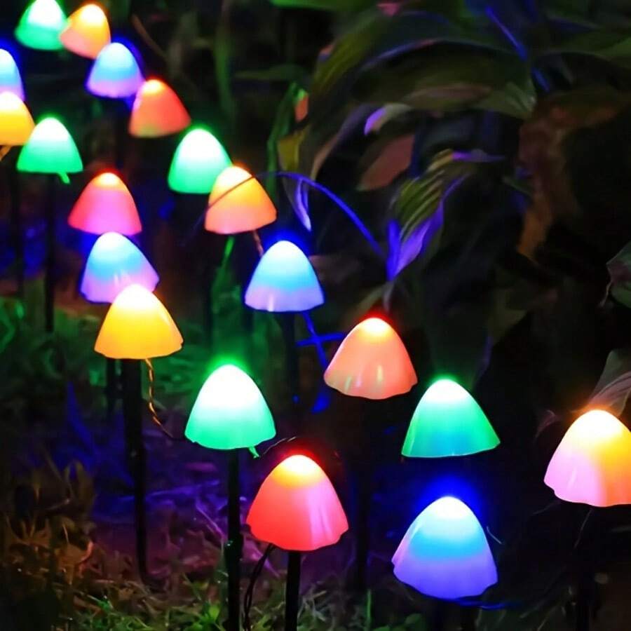 太陽能蘑菇燈 20 LED 迷你太陽能地插花園燈 8 種照明模式 高品質戶外景觀燈 暖白色/彩色 可愛逼真蘑菇裝飾 適用於露台 草坪 小徑 節日派對 適合園藝愛好者的理想禮物