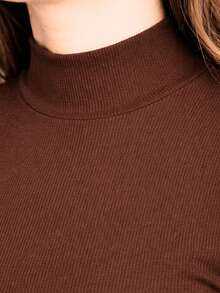 Women's Plus Size Turtleneck Long Sleeve Ribbed Winter Blouse - Coffee Brown - View 4
