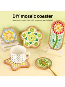 1 Set DIY Mosaic Coaster Making Kit, Includes Colored Glass Pieces And Bamboo Coaster Base - Handmade Home Decor Craft Set, Adult Desktop Decoration Handcraft Materials, Ideal Gift For Father's Day, Mother's Day/Birthday (For Craft Enthusiasts) Mosaic Craft Tool And Material Pack, Affordable DIY Gift - Multicolor - View 4