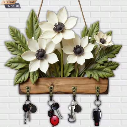 1 pieza Perchero de llaves plano de madera con 4 ganchos de metal - "Que Dios Bendiga Este" Diseño español, decoración de pared floral, adecuado para el hogar, el porche, la villa - Decoración multifuncional de temporada, perchero de llaves de pared, estante de llaves de pared, colgador de llaves de pared, ganchos para llaves, estante de llaves de madera de pared