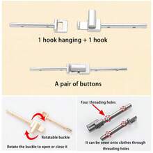 2/3Pairs Metal Bar Fastener Buttons, Chinese Style Hand-Sewn Frog Buttons For Hanfu, Stand Collar Coat Jacket, Bar-Shaped Lock - Multicolor - View 10