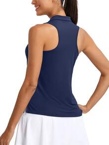 Women's Sleeveless Golf Polo Shirts, Quarter-Zip Tennis Tank Top, Moisture-Wicking Athletic Shirt, Ideal For Tennis, Yoga, And Outdoor Activities - Xanh nước biển - Xem 2