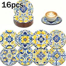 8pcs/Set Mediterranean Lemon Print Wooden Coasters, Kitchen Cup Mats, Tea & Coffee Drink Coasters, Suitable For Home, Restaurant, Cafe, Housewarming, Gift For Parents & Friends, Kitchen Decor, Tabletop Decor, Christmas Decor & Gift, Available In 1 Set, 2 Sets Or 23 Sets - Multicolor - View 10