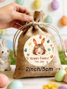 48/24 Pcs Customized Round Easter Stickers, Can Personalize With Name And Photo, Easter Decoration Labels, PVC Material Easter Gift Box Stickers, Create Warm Atmosphere, Home & Living Products, Customized Stickers - Apricot - View 3