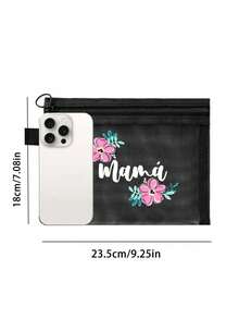 母親節主題網格包，印有「Mom」花卉設計，媽媽化妝包，母親節禮物，大容量女性旅行化妝包盥洗包，DIY收納包，可折疊便攜收納包，適合個人旅行化妝品收納 - 彩色 - 查看 10