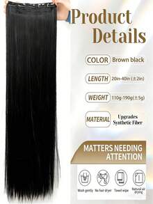 Przedłużki do włosów syntetycznych, proste, 20-40 cali, z klipsami, 5 szt., odpowiednie dla wszystkich kobiet - Wielokolorowe - Zobacz 5