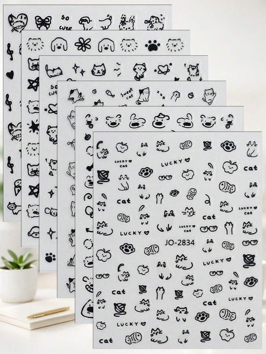 3/6/12张可爱卡通猫装饰贴纸，卡哇伊风格，适用于手账、日记本、剪贴簿、DIY笔记本装饰，也可用于学校、办公用品、剪贴簿、文具等，趣味贴纸，Kindle适用 - 多色 - 查看 1