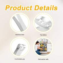 Prensa para bolsitas de té plateada, pinza ovalada de acero inoxidable para bolsitas de té, pinza y soporte para colador de té, adecuada para sujetar cubitos de hielo, azúcar, coladores y filtros de té, accesorios para té. - Plateado - Ver 3