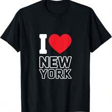 180GSM Pure Cotton Printed T-Shirt With I Love New York - New York City Nyc Theme Soft Breathable Durable Comfortable Easy To Wash Knitted Fabric Stylish Personality Design High Quality Pure Cotton Lightweight For Daily Wear - 黑色 - 查看 1