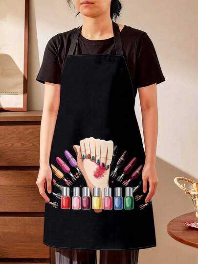 半件装时尚美甲印花围裙，适合居家烹饪烘焙，个性化厨房围裙，是送给妈妈、丈夫、女朋友、男朋友的完美礼物，也适合父亲节、母亲节、生日、毕业典礼、结婚纪念日、表达爱意、彰显个性、促进家庭和睦等场合。黑色易于清洁，外观非常吸引人。