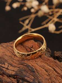 1枚18K镀金不锈钢雕花戒指，时尚百搭，个性甜美，适合女性日常佩戴、参加派对、送给女友、朋友、社交场合。 - 金色 - 查看 3