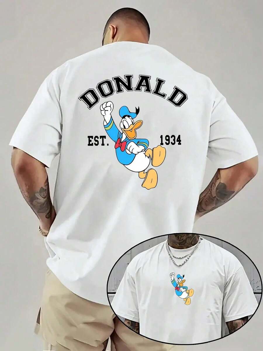 Disney Official Licensed Donald Duck "Est. 1934" Double-Sided Graphic T Shirts 100 Percent Cotton Disney Shirt Washed 220g Unisex - 白色 - 查看 1