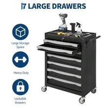 Studyset 7-Drawer Tool Chest, Rolling Tool Cart With Wheels, 7-Drawer Rolling Tool Chest & Storage Cabinet – Mobile Workbench With Keyed Lock, Drawers & Liners, Alloy Steel Organizer For Garage, Workshop, Ware - Black - View 5