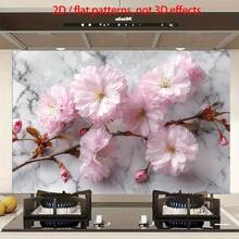 1 Piece, Pink Cherry Blossom Marble Background, Soft, Romantic, Realistic PVC Kitchen Wall Sticker-Easy To Apply, Durable, High-Quality Material. Suitable For Home Decor And Modern Kitchen Interiors, 2D Flat Design. - Style 1 - View 13