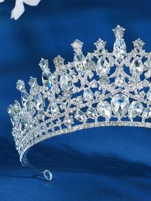 1件优雅水晶装饰新娘皇冠，银色水晶公主头饰，适合婚礼、舞会、选美比赛 - 銀色 - 查看 10