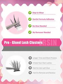 anlinnet 120片自粘式假睫毛簇，蓬松柔软，8-12毫米混合长度套装，无需胶水，蓬松单根假睫毛，自粘式DIY睫毛嫁接，预涂胶睫毛簇，自然纤长睫毛，C型卷翘睫毛簇，无需胶水，无需卸妆产品。假睫毛，睫毛簇，单根假睫毛，假睫毛。 - 查看 4