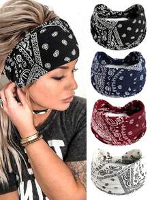 4pcs Women Paisley Pattern Fashion Hair Band For Daily Life Boho Headband,Hair Accessories For Women - Multicolor - View 1