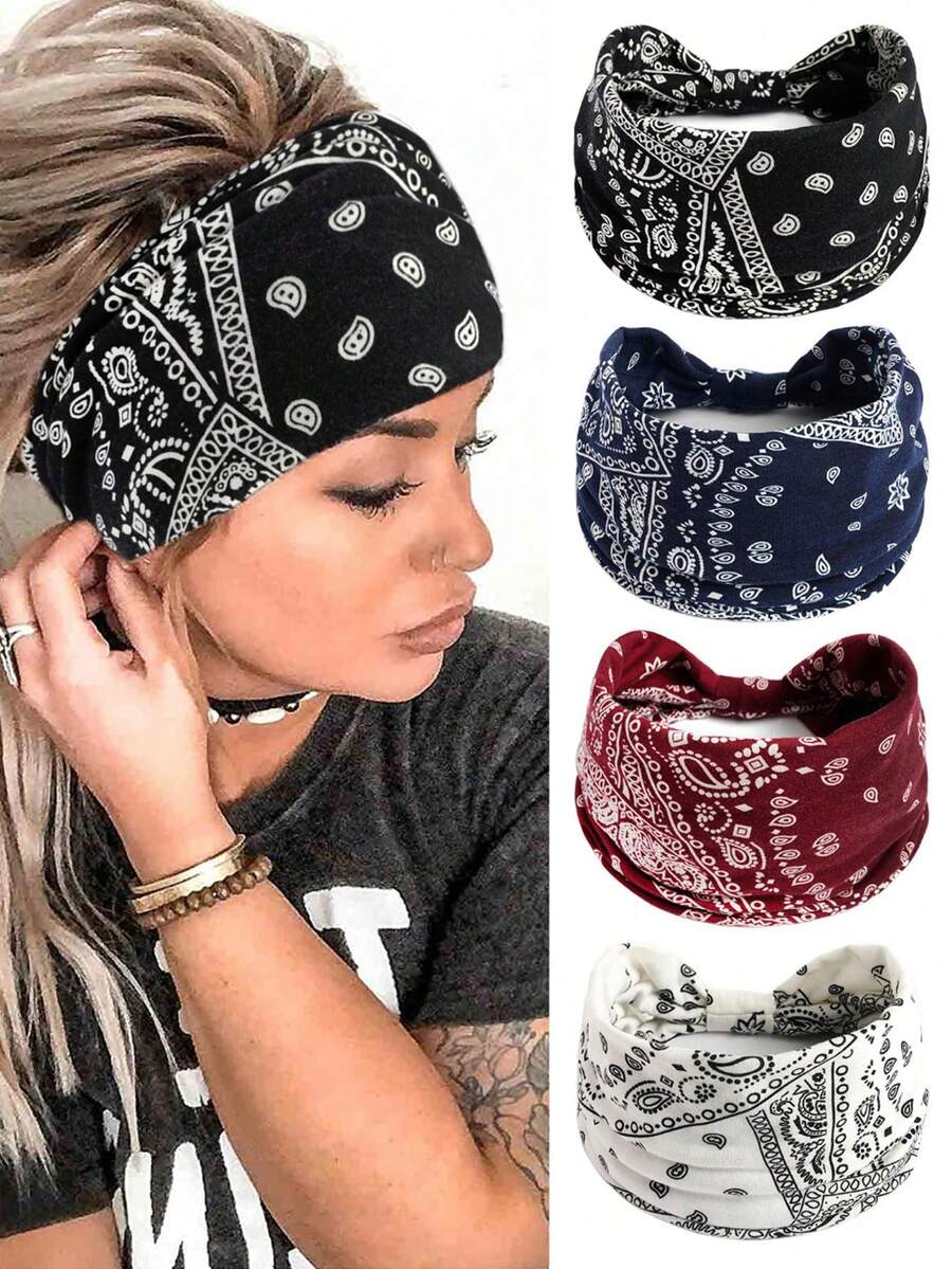 4pcs Women Paisley Pattern Fashion Hair Band For Daily Life Boho Headband,Hair Accessories For Women - Multicolor - View 1