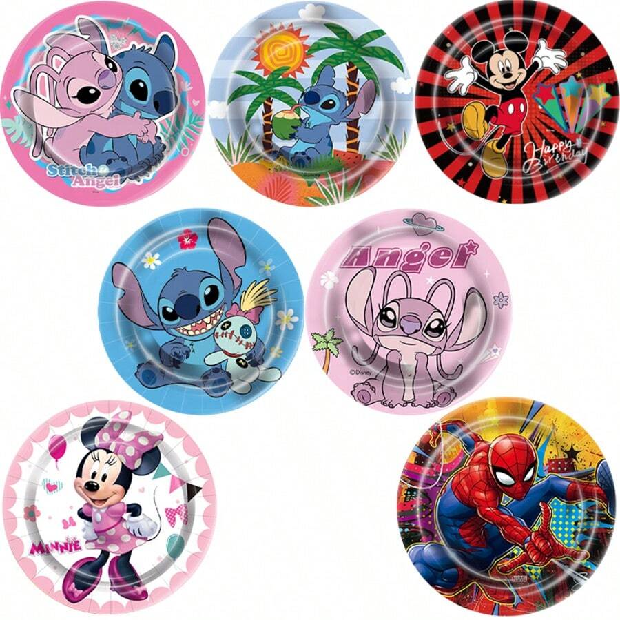 10pcs/9 Inch Stitch & Cartoon Character Party Tableware Set, 10 Plates, Suitable For 10 Children, Perfect For Birthday Parties, Halloween And Family Gatherings, Great As Birthday Gifts - Multicolor - View 1