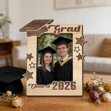 1/2pcs Wooden Graduation Photo Frame. 2026 Graduate Cap & Star Design Fits 5x3.5 Inch Photo, University Party, Gift, Souvenir, Living Room Decor Woodcraft Photo Stand Memorabilia. - Multicolor - View 8