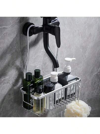 1pc Aluminum Bathroom Storage Rack, Bathroom Hanging Shelf, Stainless Steel Shower Caddy Shelf, Hanging Storage Basket, Shampoo Shower Gel Holder Organizer, Bathroom Accessories