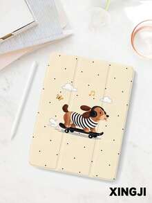 1pc Cute Cartoon Skateboard Puppy Pattern Tablet Protective Case, Compatible With IPad 10.2 Inch 10th/ (A16) 11 Inch 11th 2025, Pro 11 2021/2020, Galaxy Tab A8 10.5 Inch 2022, Matepad 10.4/Tab, With Pencil Slot, Anti-Drop, Tablet Stand Protective Cover, Support Auto Sleep/Wake - Multicolor - View 3