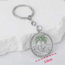 1pc Unisex European And American Casual Rhinestone Coconut Tree Hollow Round Disc Keychain - Multicolor - View 3