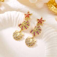 1件装度假风水钻海星贝壳耳环，适合女士海滩旅行和度假佩戴 - 彩色 - 查看 4