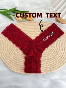 1 buc chiloți tanga cu text personalizat, brodați cu nume, text, literă, număr pe talia stângă, lenjerie intimă sexy din dantelă pentru femei, chiloți tanga cu text personalizat cu nume, cadou pentru soție, prietenă, iubită, cea mai bună prietenă de Ziua Îndrăgostiților, Crăciun, Halloween, Ziua Recunoștinței, ziua de naștere, aniversare - Multicolor - Vizualizare 3