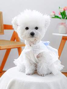 PETCIRCLE 1件宠物衣服，狗狗连衣裙，可爱薄纱裙，轻盈春夏新品 - 白色 - 查看 3