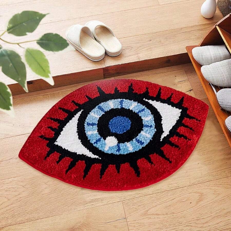 1pc Red Eye-Shaped Plush Rug, Faux Wool, Thickened Carpet, Thick Rug, Furry Carpet, Autumn/Winter Rug, Decorative Carpet, Bedroom Decor, Small Rug, Carpet, Home Decor, Living Room Carpet, Small Living Room Rug, Bedroom Rug, Living Room Home Decor, Outdoor Rug, Washable Carpet - Multicolor - View 1